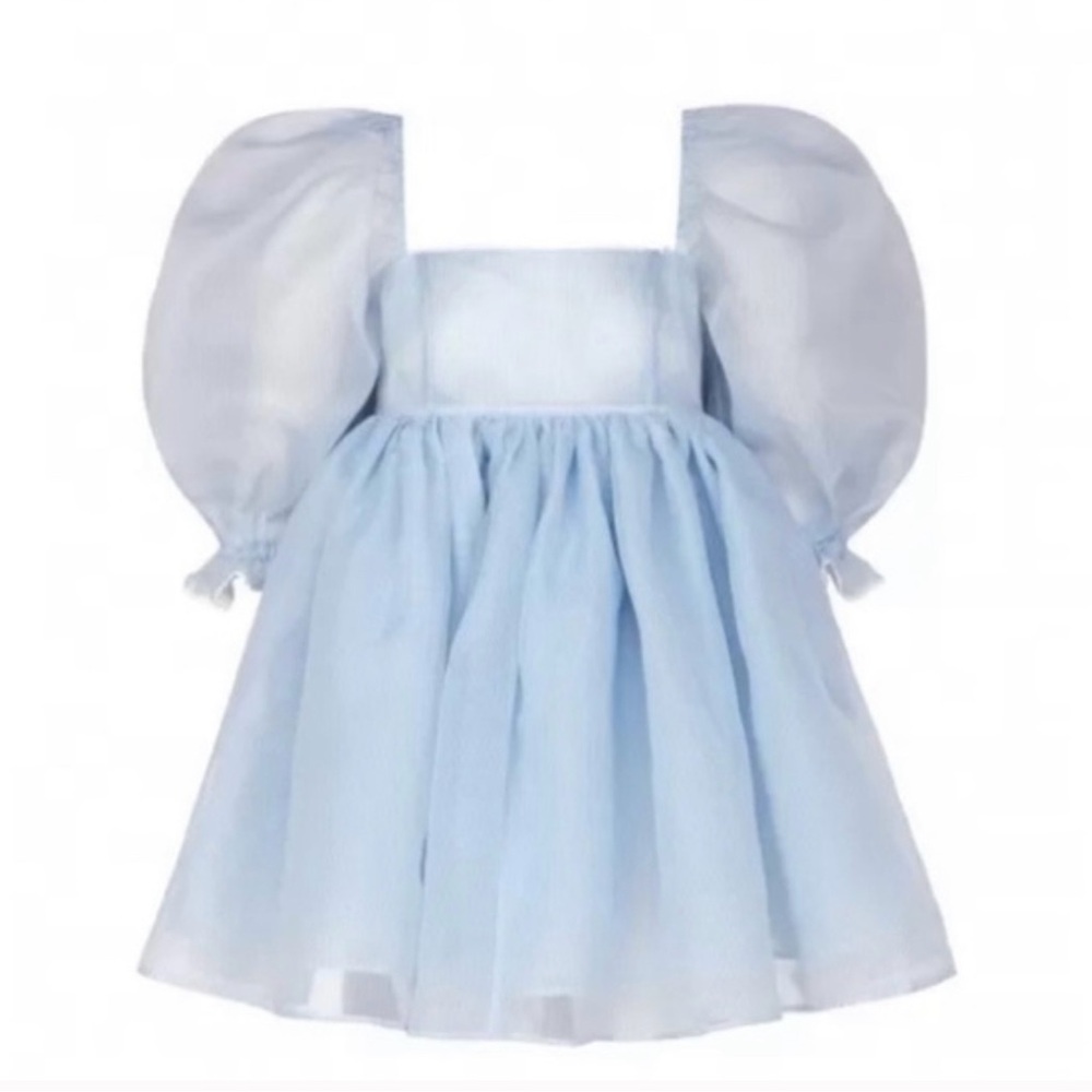 SELKIE The Puff Dress Sheer Blue Babydoll Pinstripe Dress Size Small - Picture 16 of 17